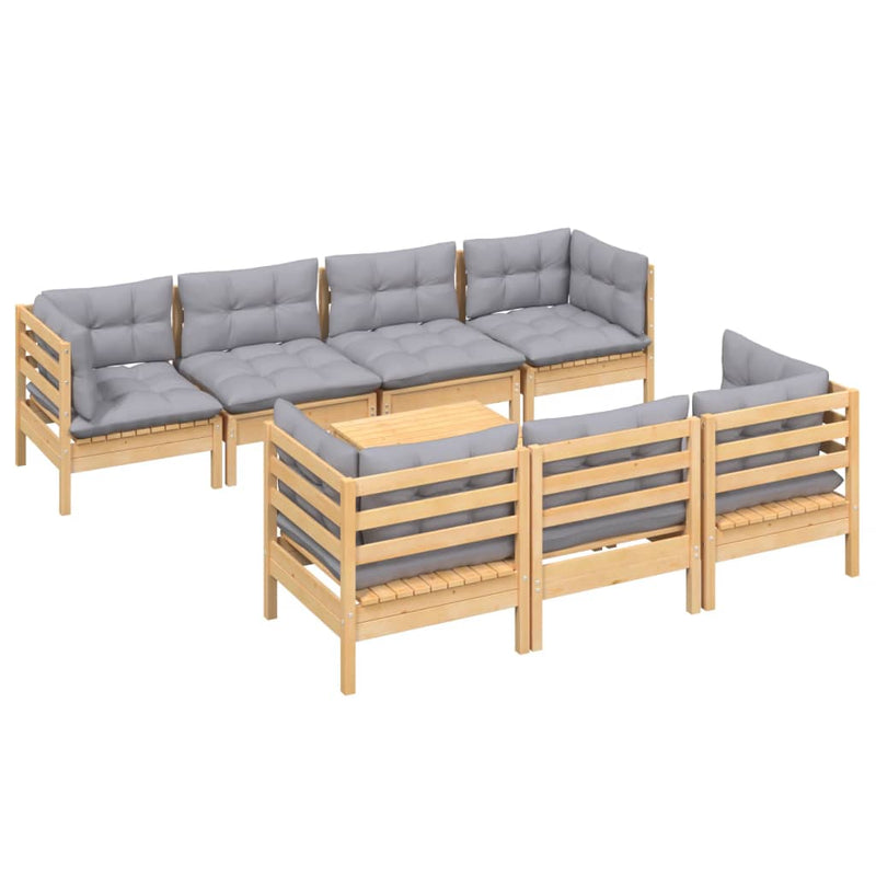 vidaXL 8 Piece Garden Lounge Set with Grey Cushions Solid Pinewood