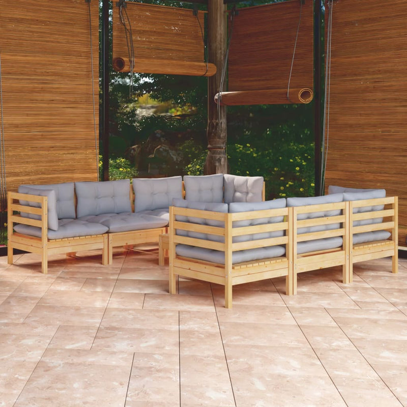 vidaXL 8 Piece Garden Lounge Set with Grey Cushions Solid Pinewood