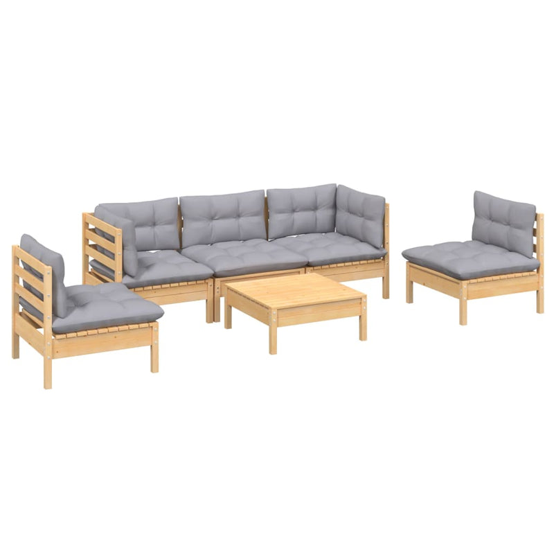 vidaXL 6 Piece Garden Lounge Set with Grey Cushions Solid Pinewood