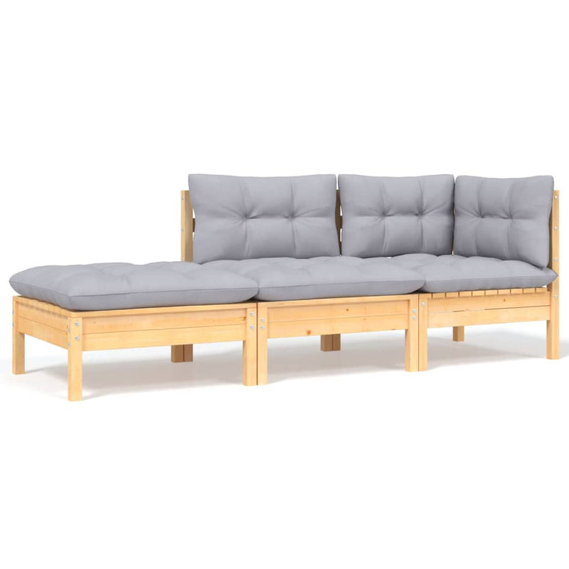 vidaXL 6 Piece Garden Lounge Set with Grey Cushions Solid Pinewood