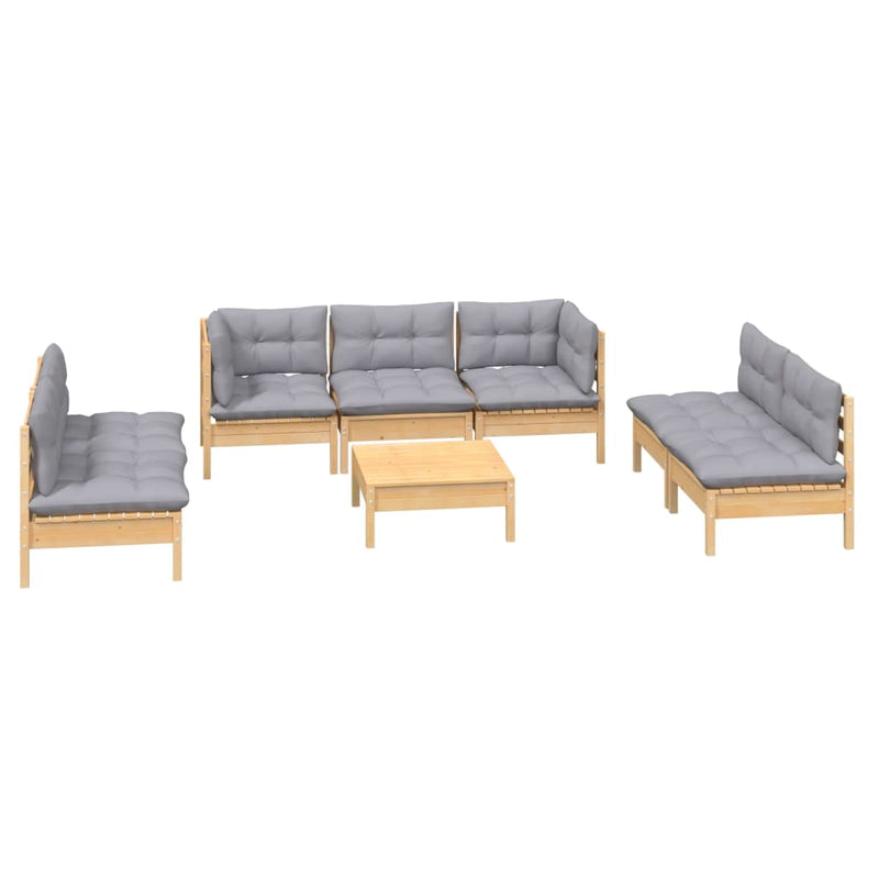 vidaXL 8 Piece Garden Lounge Set with Grey Cushions Solid Pinewood