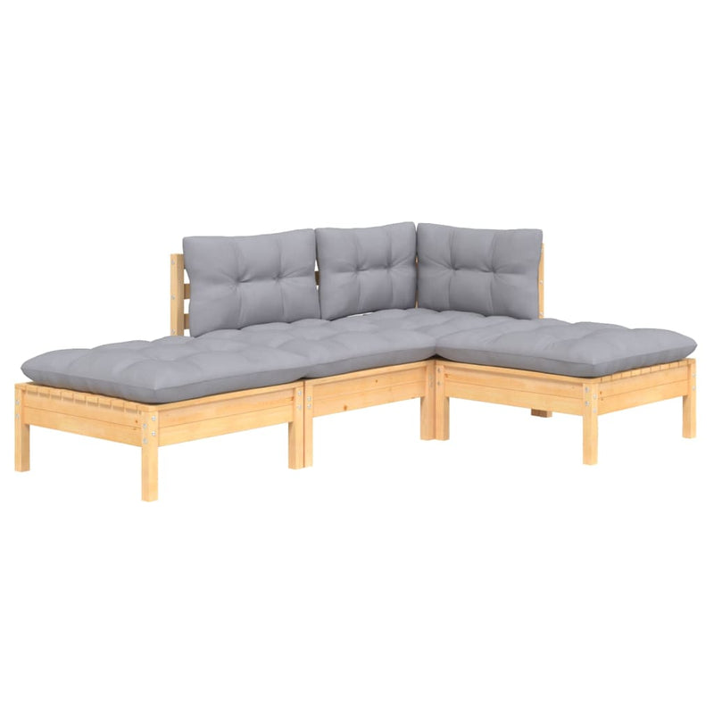 vidaXL 4 Piece Garden Lounge Set with Grey Cushions Solid Pinewood