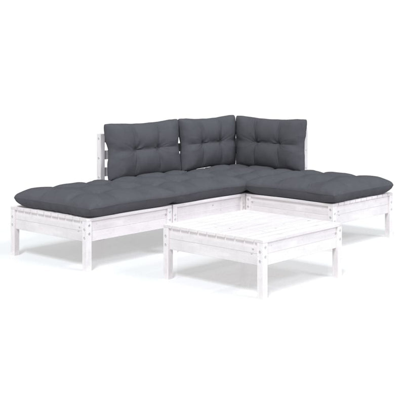 vidaXL 5 Piece Garden Lounge Set with Cushions White Pinewood