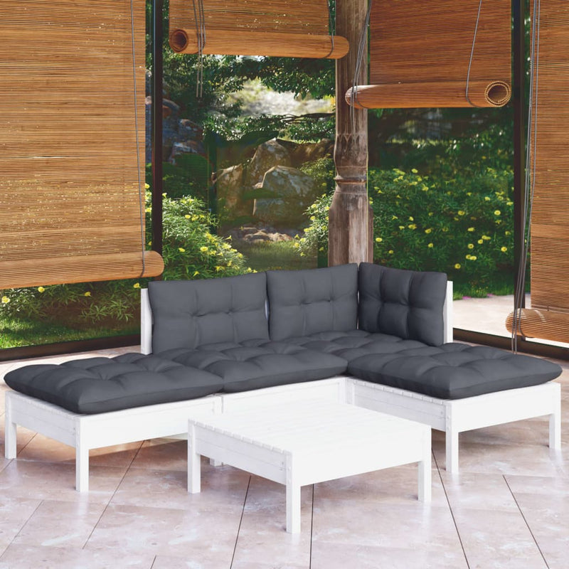 vidaXL 5 Piece Garden Lounge Set with Cushions White Pinewood