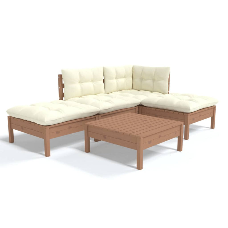 vidaXL 5 Piece Garden Lounge Set with Cushions Honey Brown Pinewood