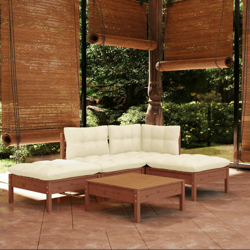 vidaXL 5 Piece Garden Lounge Set with Cushions Honey Brown Pinewood
