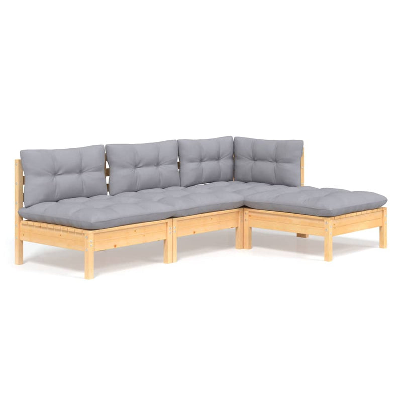 vidaXL 4 Piece Garden Lounge Set with Grey Cushions Pinewood