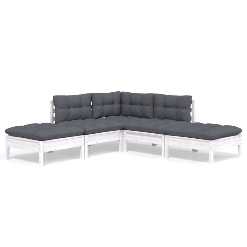 vidaXL 5 Piece Garden Lounge Set with Cushions White Pinewood