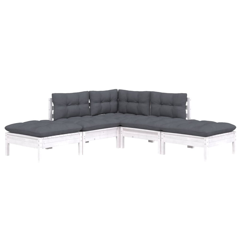 vidaXL 5 Piece Garden Lounge Set with Cushions White Pinewood
