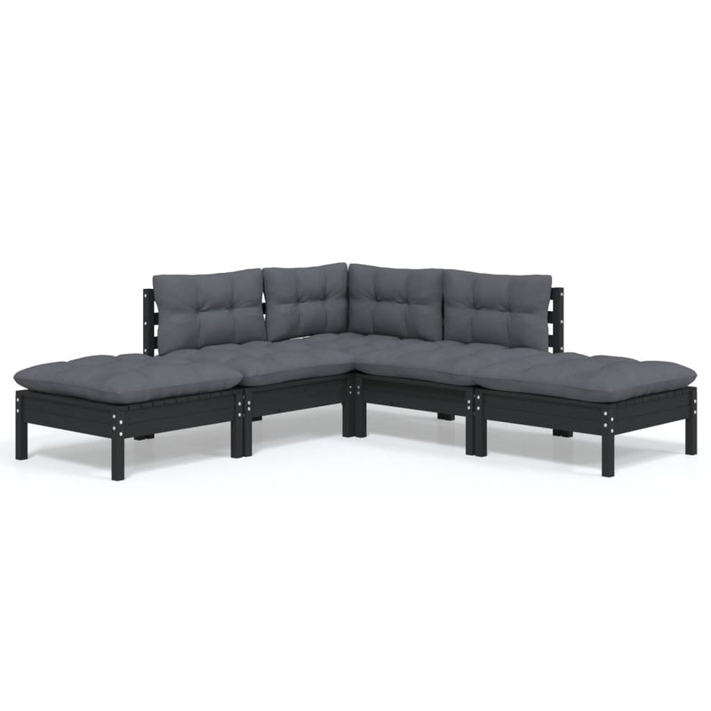 vidaXL 5 Piece Garden Lounge Set with Cushions Black Pinewood