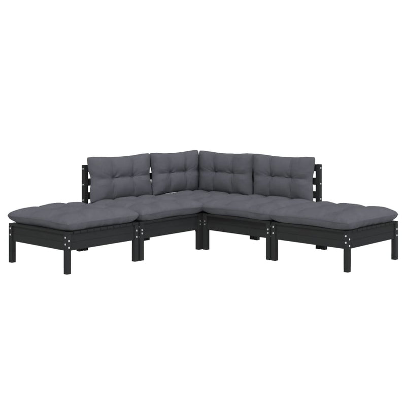 vidaXL 5 Piece Garden Lounge Set with Cushions Black Pinewood