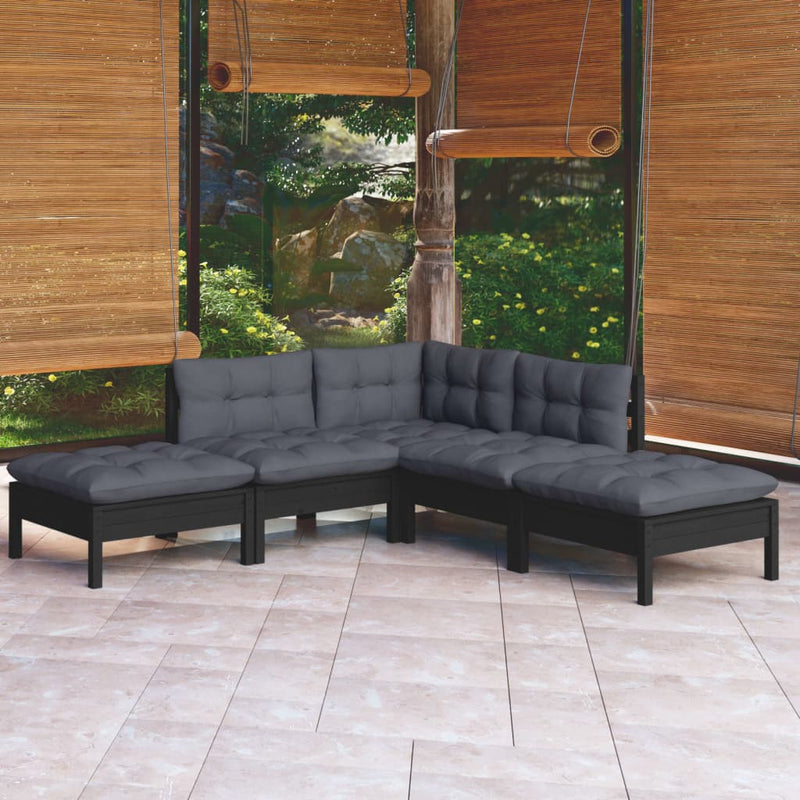 vidaXL 5 Piece Garden Lounge Set with Cushions Black Pinewood