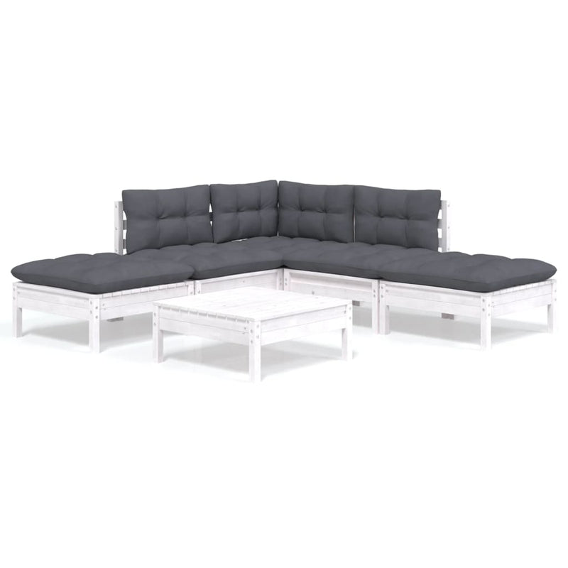 vidaXL 6 Piece Garden Lounge Set with Cushions White Pinewood