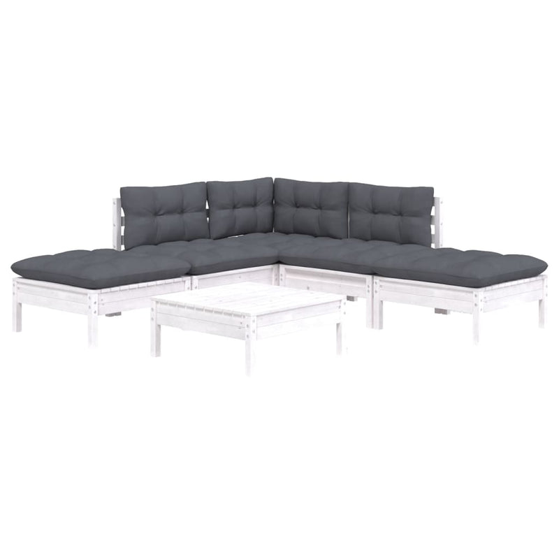 vidaXL 6 Piece Garden Lounge Set with Cushions White Pinewood