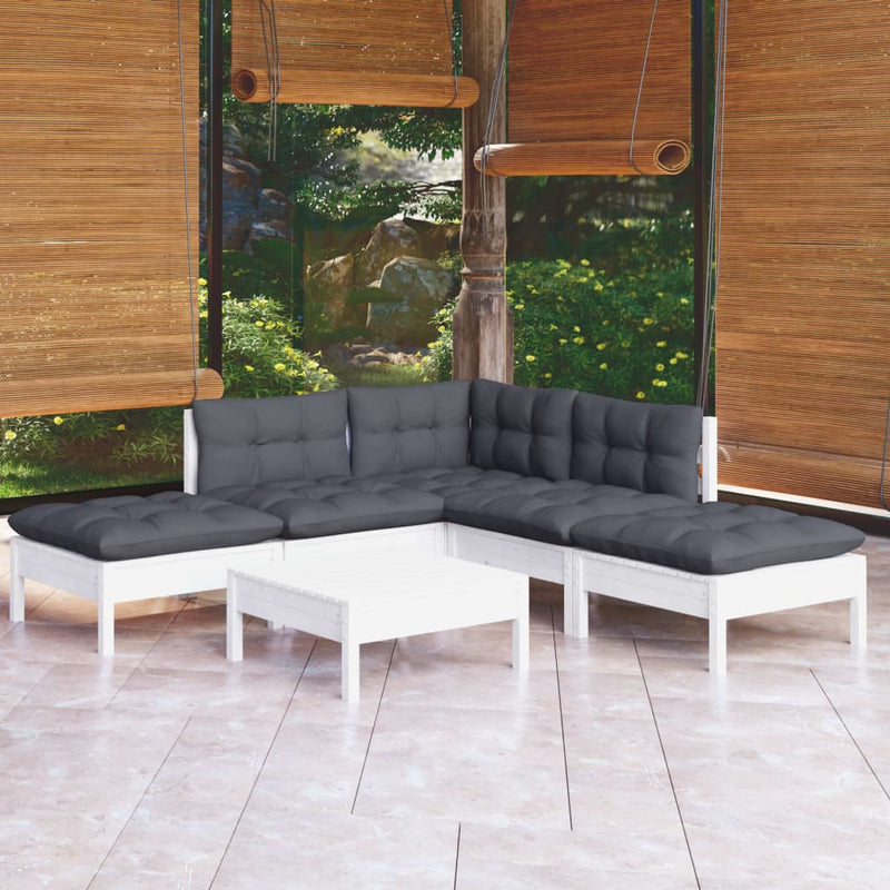 vidaXL 6 Piece Garden Lounge Set with Cushions White Pinewood