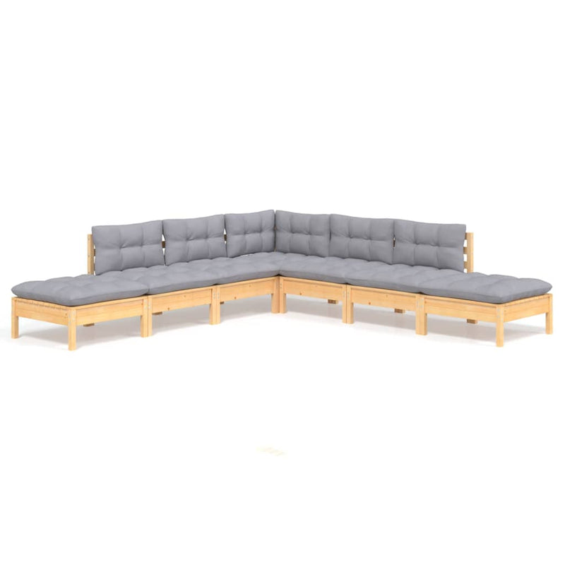 vidaXL 7 Piece Garden Lounge Set with Grey Cushions Pinewood