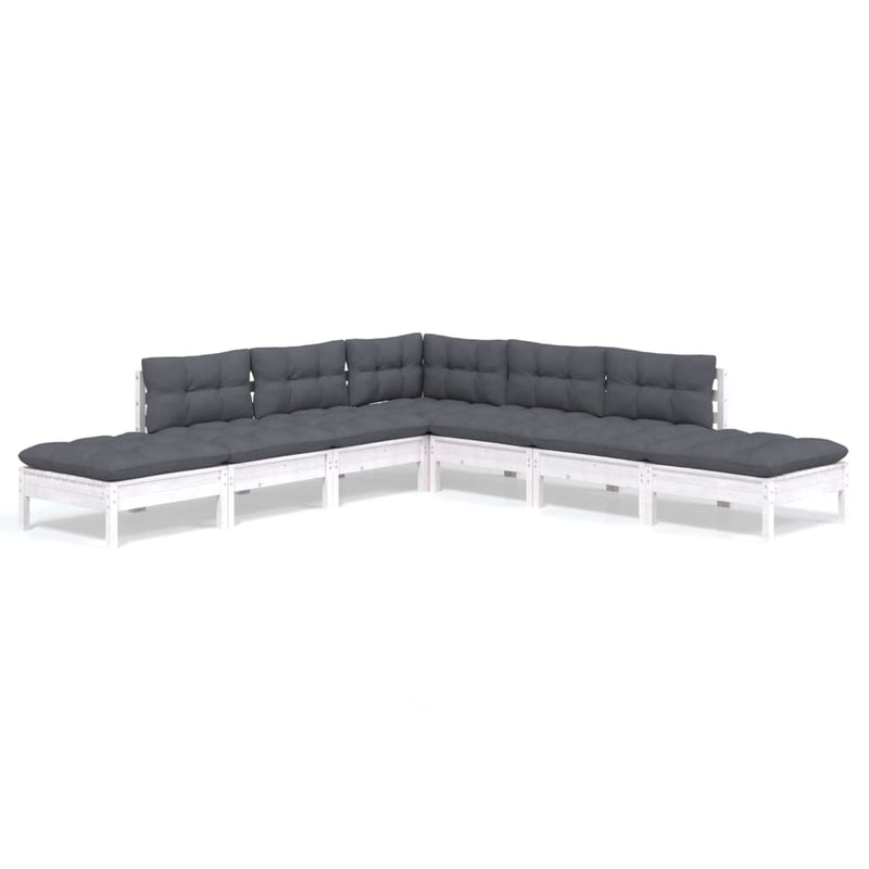 vidaXL 7 Piece Garden Lounge Set with Cushions White Pinewood