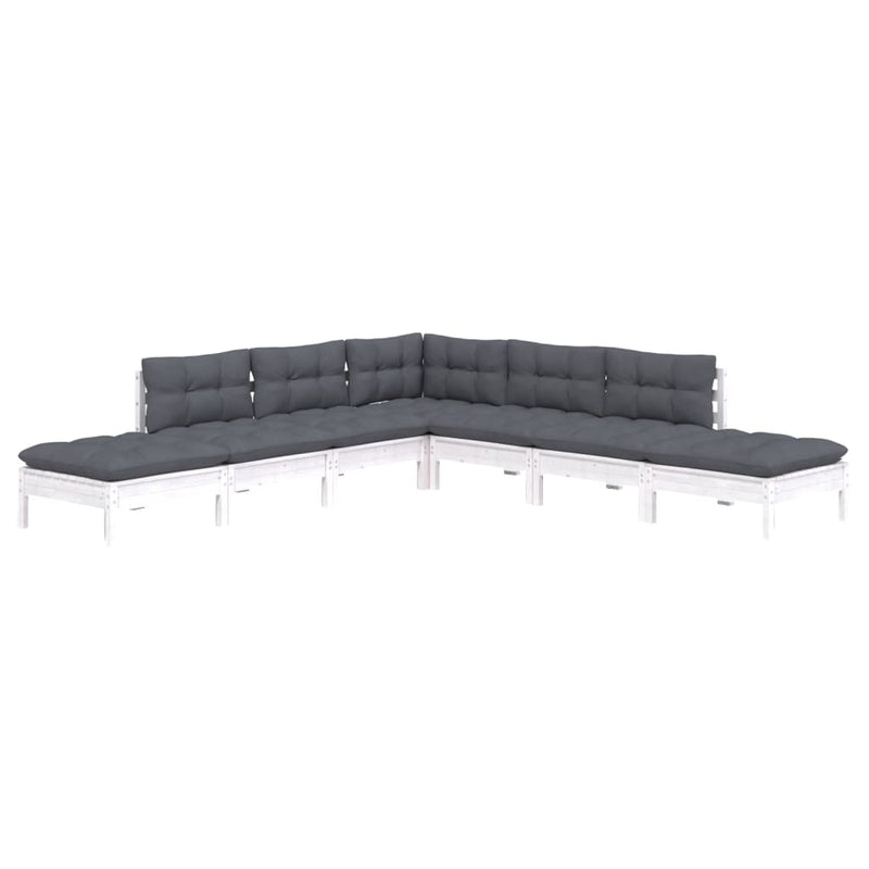 vidaXL 7 Piece Garden Lounge Set with Cushions White Pinewood