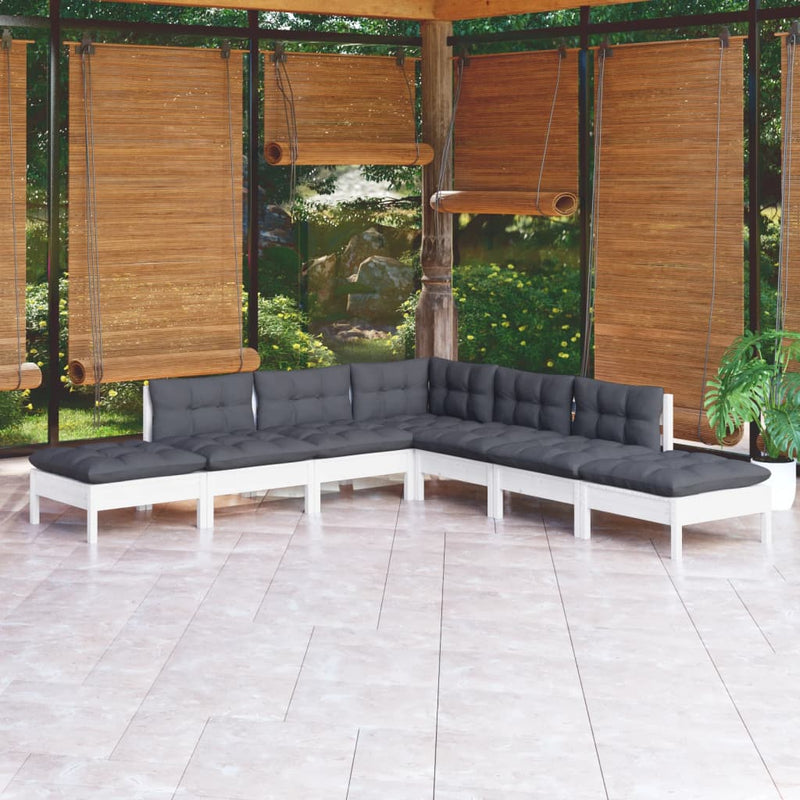 vidaXL 7 Piece Garden Lounge Set with Cushions White Pinewood