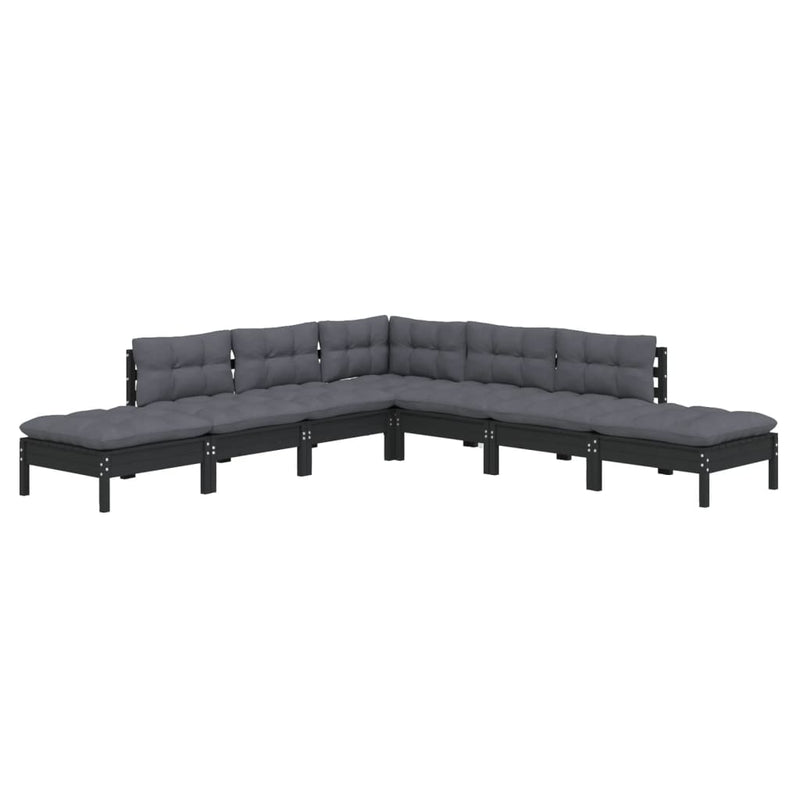vidaXL 7 Piece Garden Lounge Set with Cushions Black Pinewood