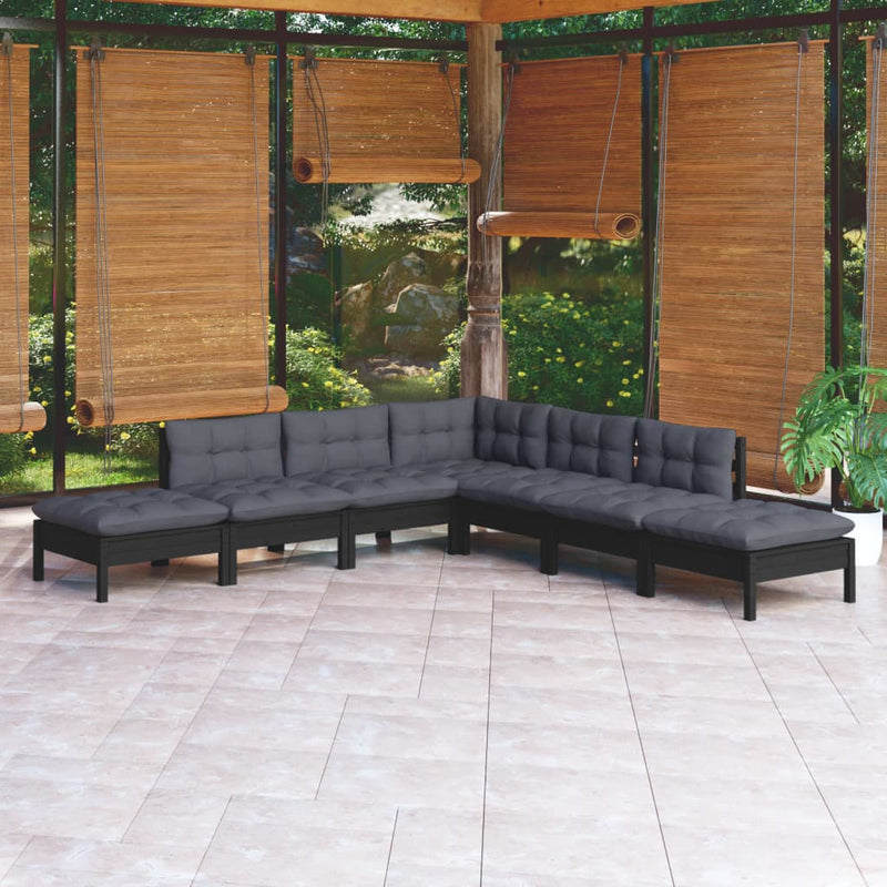 vidaXL 7 Piece Garden Lounge Set with Cushions Black Pinewood
