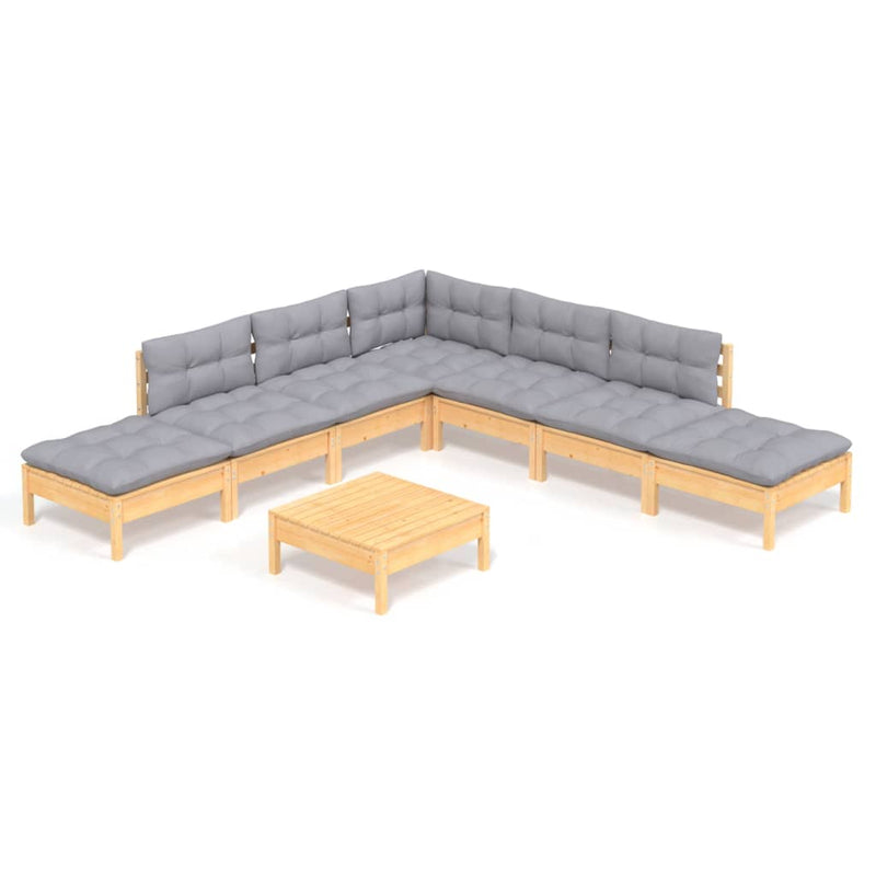 vidaXL 8 Piece Garden Lounge Set with Grey Cushions Pinewood