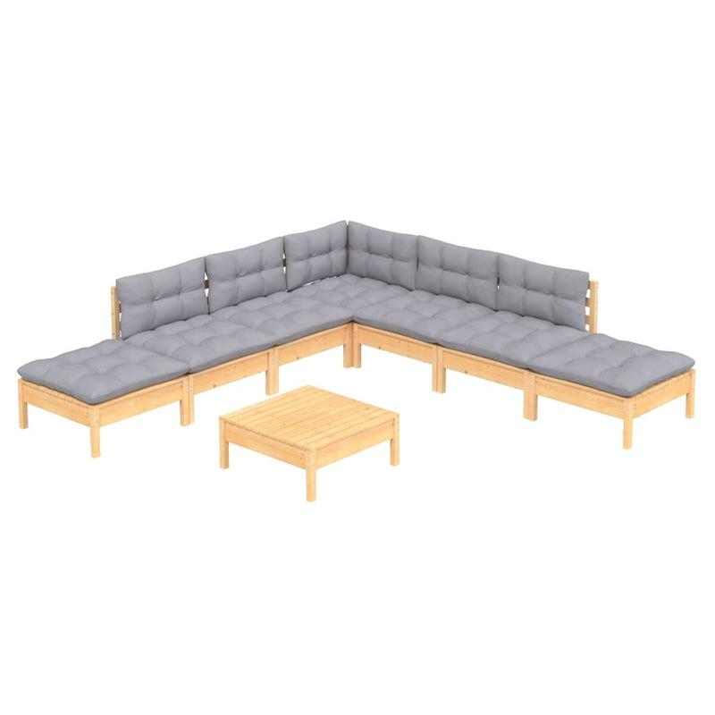vidaXL 8 Piece Garden Lounge Set with Grey Cushions Pinewood
