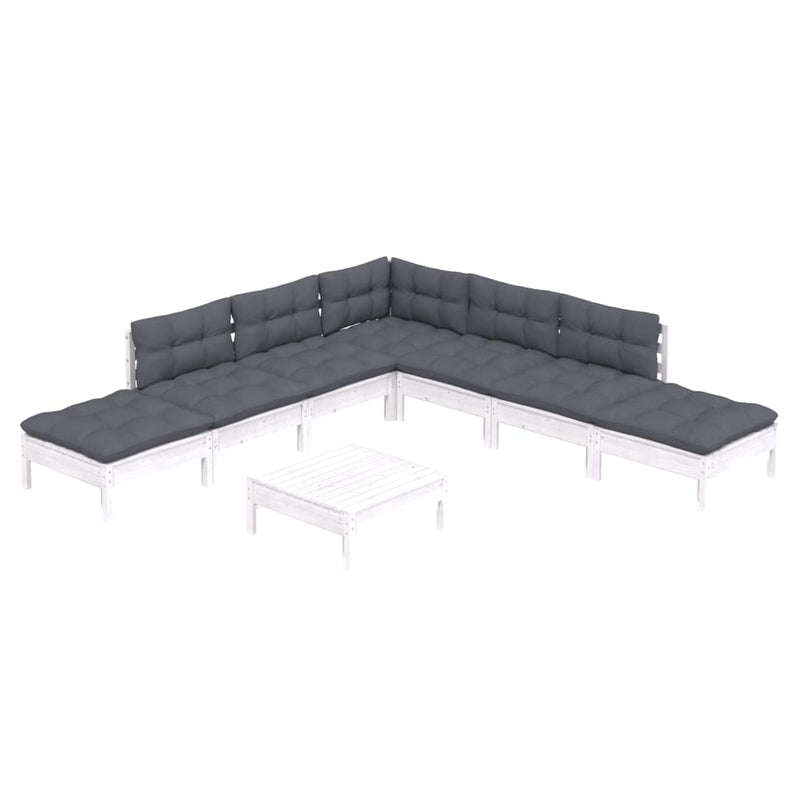 vidaXL 8 Piece Garden Lounge Set with Cushions White Pinewood