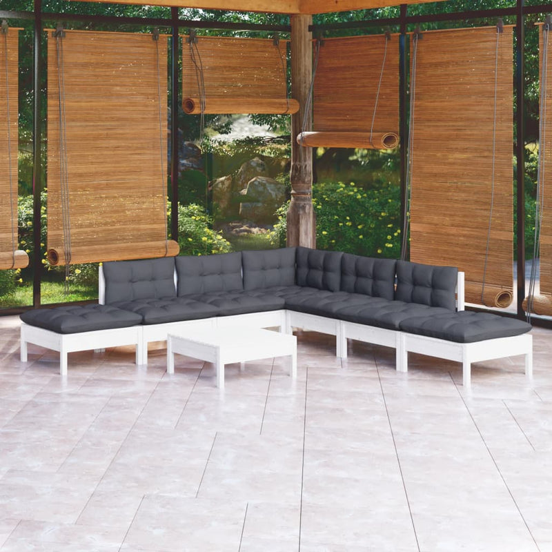 vidaXL 8 Piece Garden Lounge Set with Cushions White Pinewood