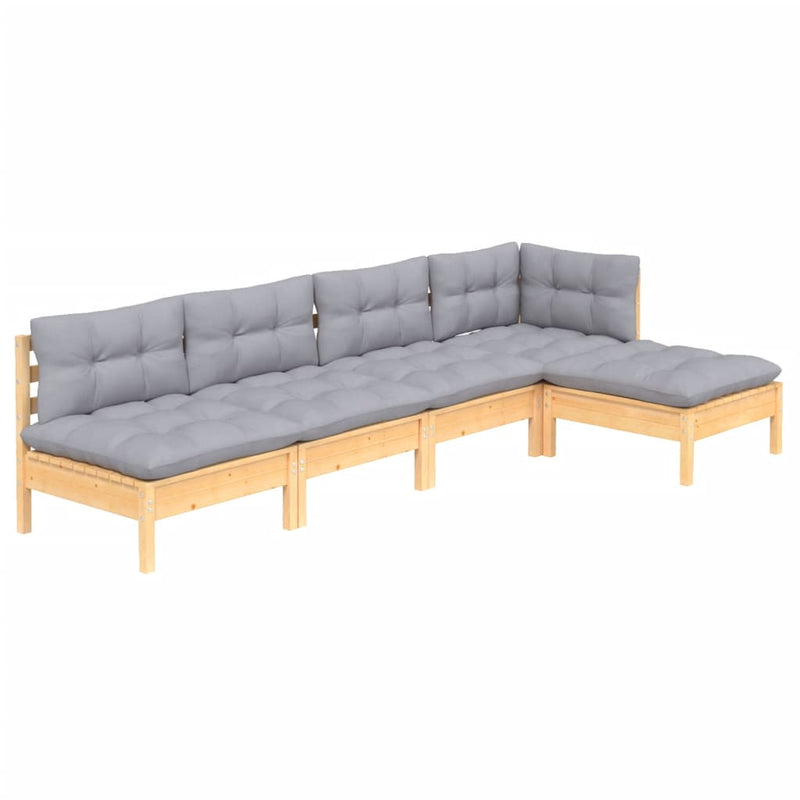 vidaXL 5 Piece Garden Lounge Set with Grey Cushions Pinewood