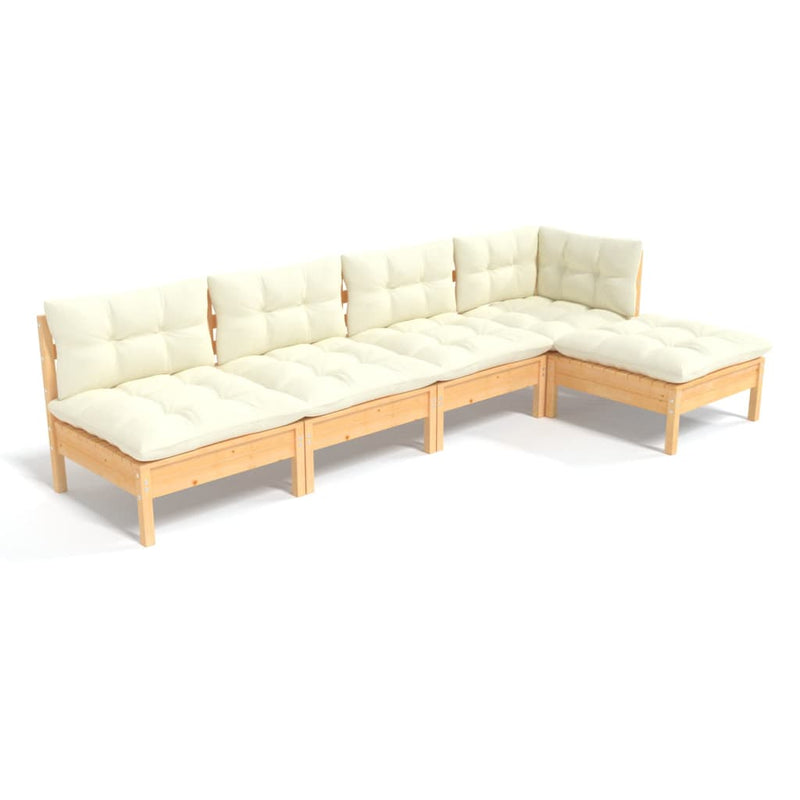 vidaXL 5 Piece Garden Lounge Set with Cream Cushions Pinewood