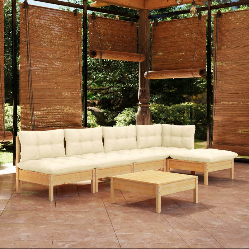 vidaXL 6 Piece Garden Lounge Set with Cream Cushions Pinewood