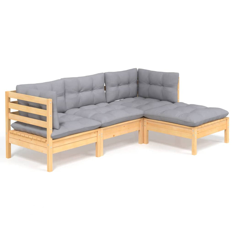 vidaXL 4 Piece Garden Lounge Set with Grey Cushions Pinewood