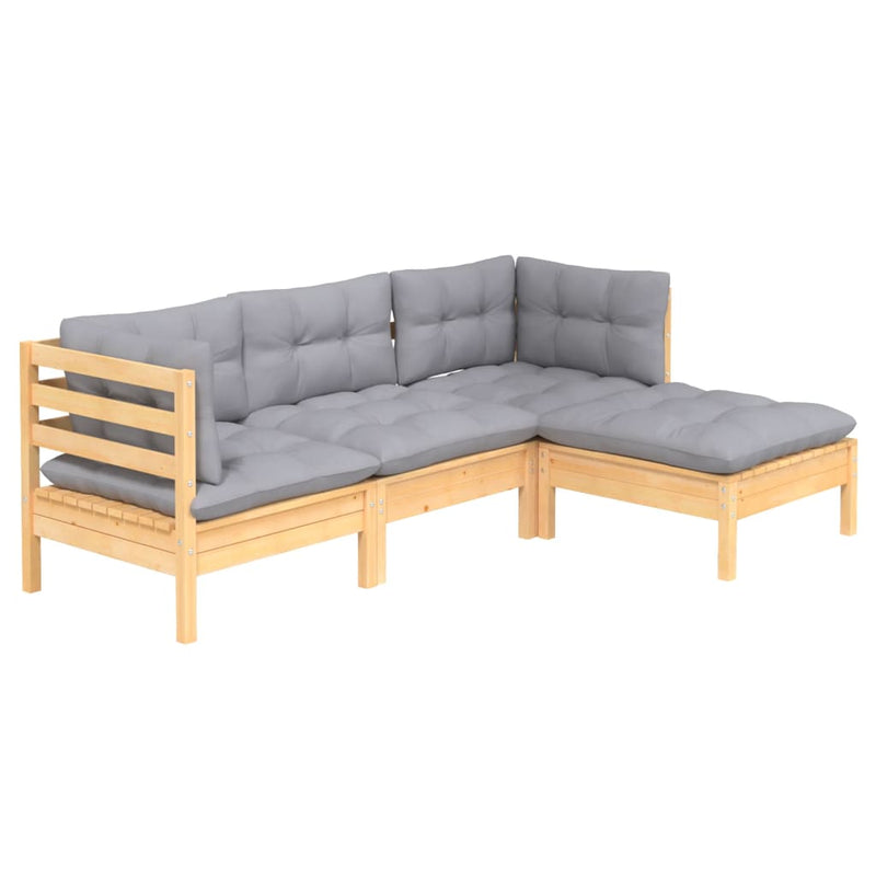 vidaXL 4 Piece Garden Lounge Set with Grey Cushions Pinewood