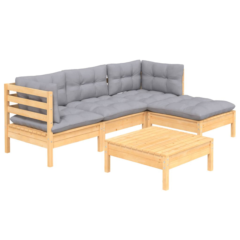 vidaXL 5 Piece Garden Lounge Set with Grey Cushions Pinewood