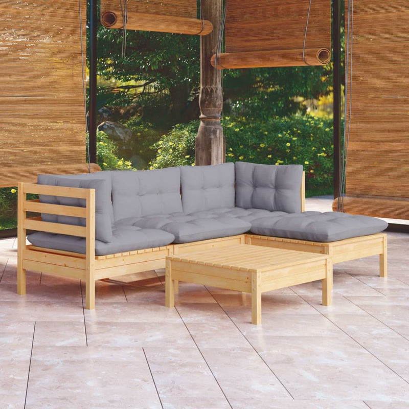 vidaXL 5 Piece Garden Lounge Set with Grey Cushions Pinewood