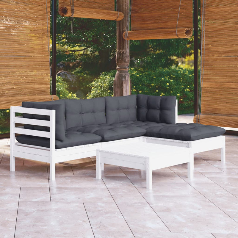 vidaXL 5 Piece Garden Lounge Set with Cushions White Pinewood