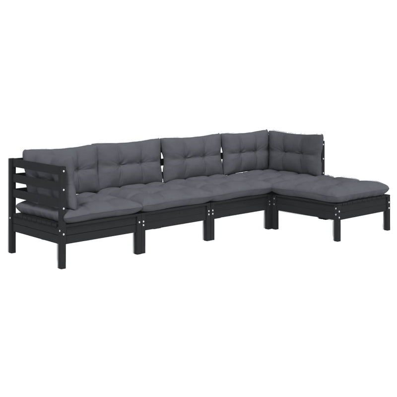 vidaXL 5 Piece Garden Lounge Set with Cushions Black Pinewood