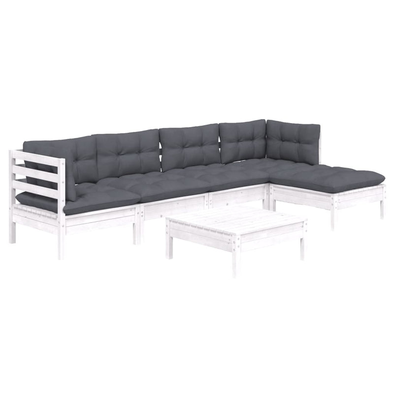 vidaXL 6 Piece Garden Lounge Set with Cushions White Pinewood