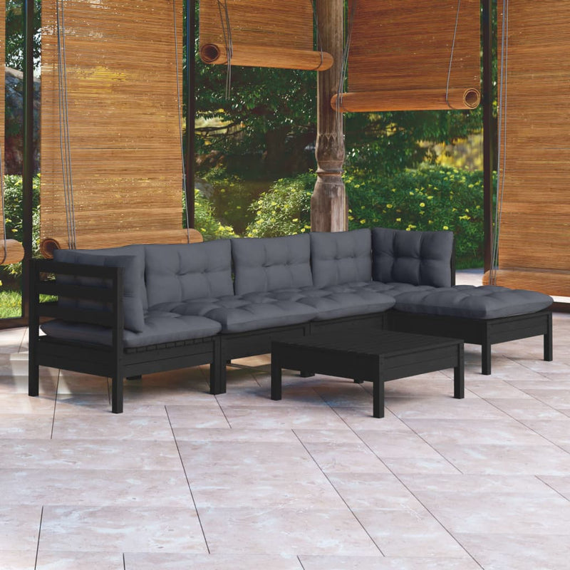 vidaXL 6 Piece Garden Lounge Set with Cushions Black Pinewood