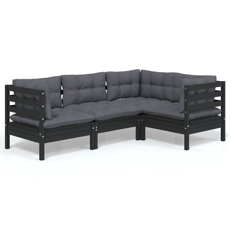 vidaXL 4 Piece Garden Lounge Set with Cushions Black Pinewood
