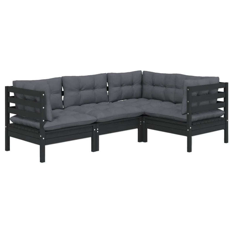 vidaXL 4 Piece Garden Lounge Set with Cushions Black Pinewood