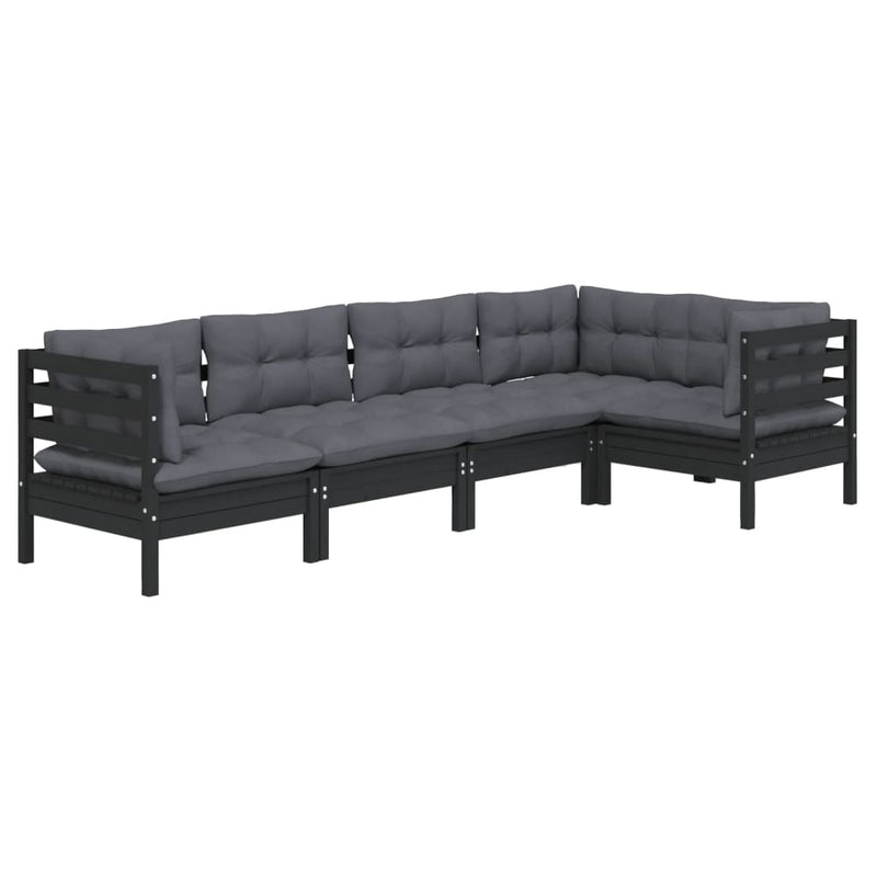 vidaXL 5 Piece Garden Lounge Set with Cushions Black Pinewood