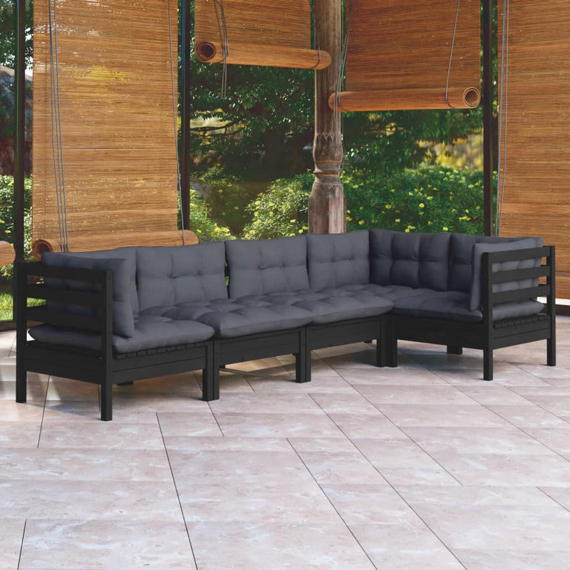 vidaXL 5 Piece Garden Lounge Set with Cushions Black Pinewood