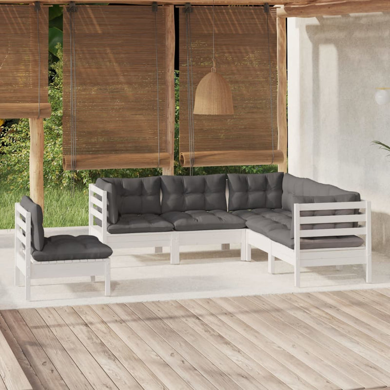 vidaXL 5 Piece Garden Lounge Set with Cushions White Pinewood