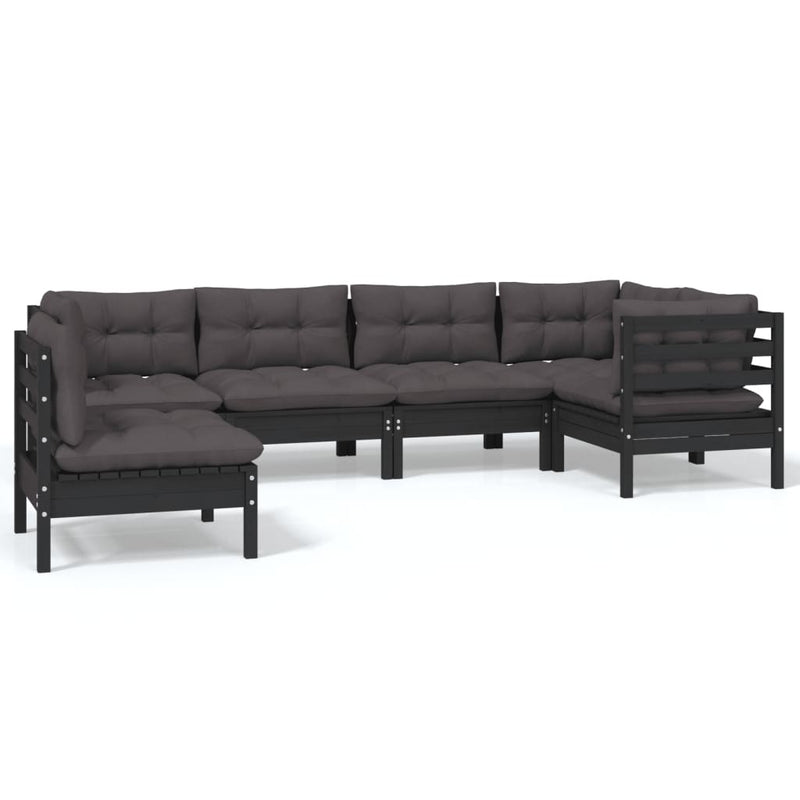 vidaXL 6 Piece Garden Lounge Set with Cushions Black Pinewood