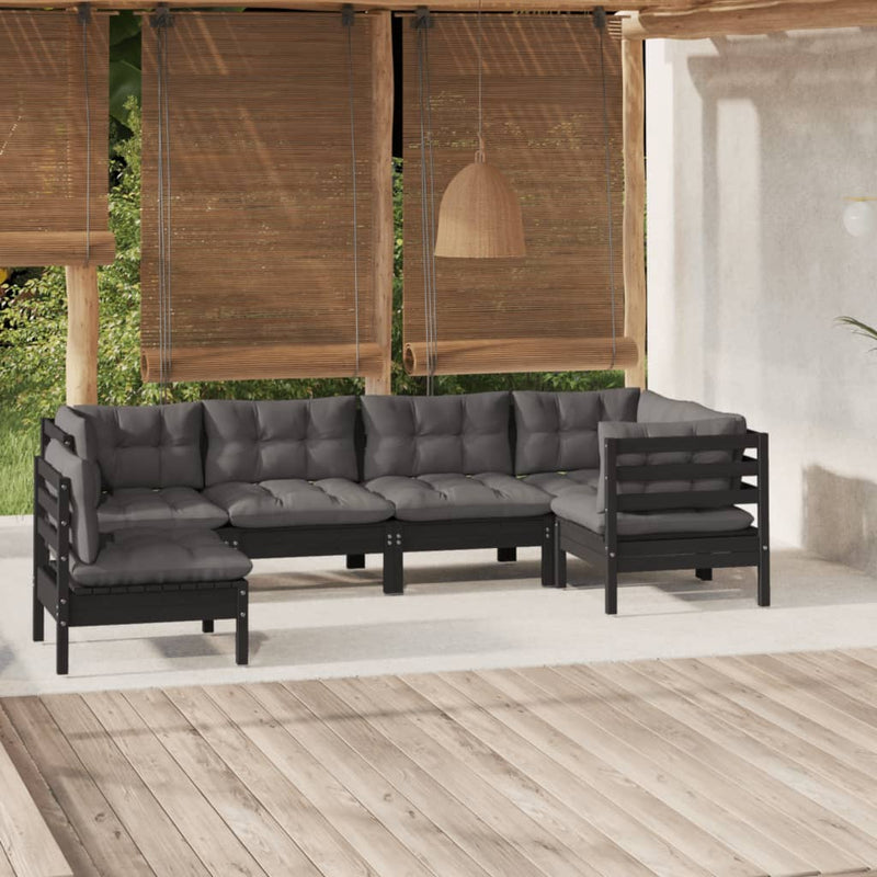 vidaXL 6 Piece Garden Lounge Set with Cushions Black Pinewood