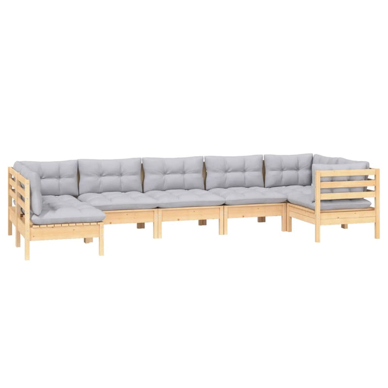 vidaXL 7 Piece Garden Lounge Set with Grey Cushions Pinewood