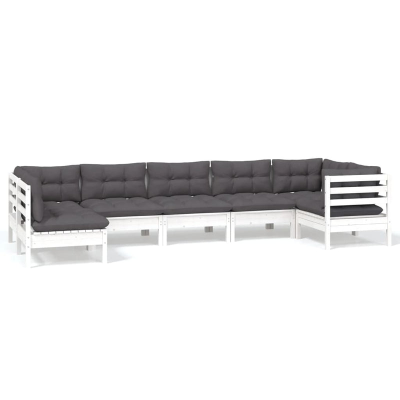 vidaXL 7 Piece Garden Lounge Set with Cushions White Pinewood