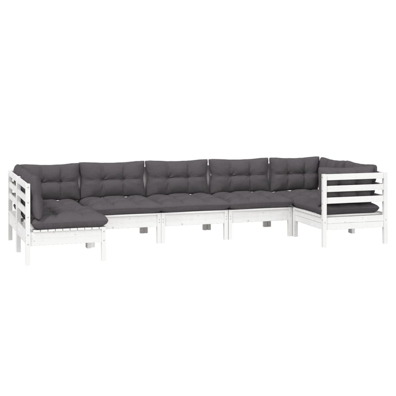 vidaXL 7 Piece Garden Lounge Set with Cushions White Pinewood